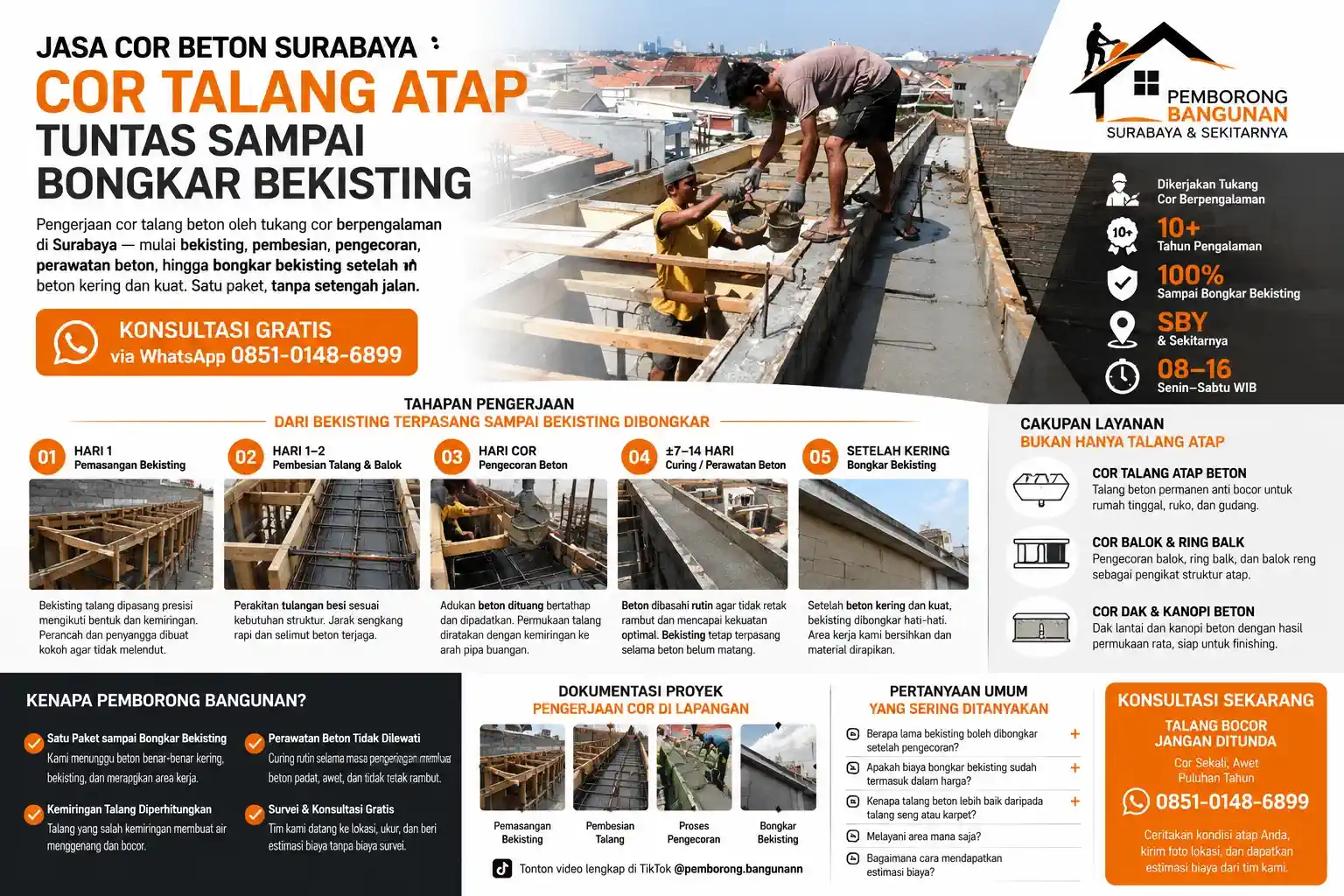 Jasa cor talang atap Surabaya sampai bongkar bekisting